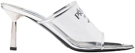 Prada Plexiglas 75mm Pointy High Heels Silver Leather