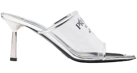 Prada Plexiglas 75mm Pointy High Heels Silver Leather