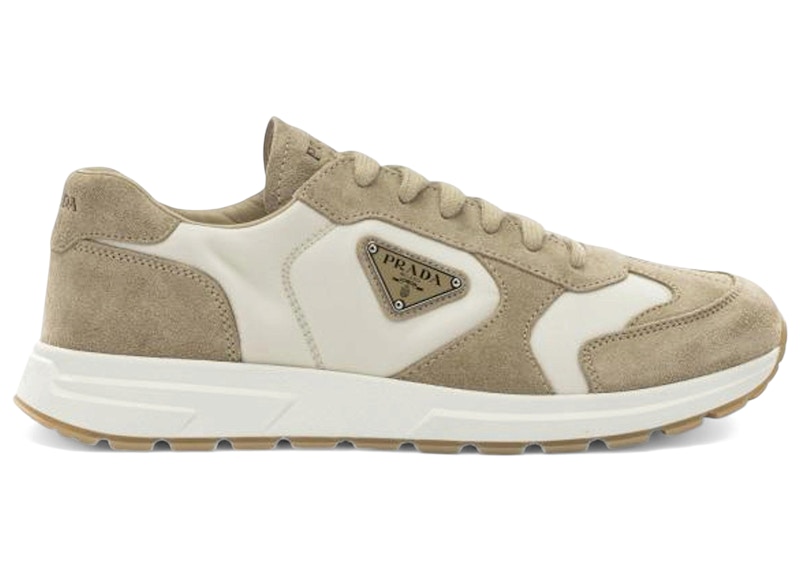 Men's Prada Prax Suede And Renylon Sneakers in Desert Ivory