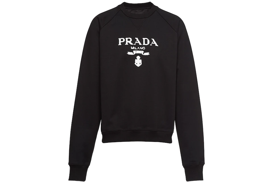 Prada Printed Cotton Fleece Crewneck Sweatshirt Black