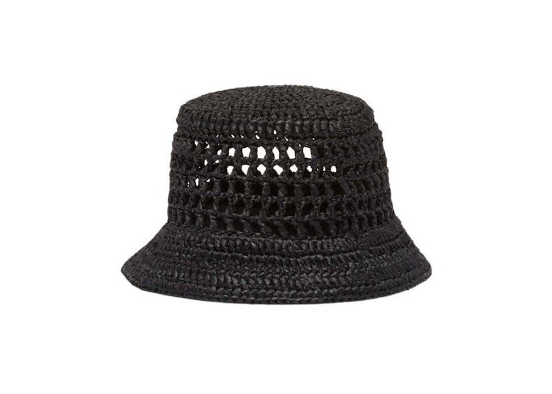 Prada Raffia Bucket Hat Black/White in Raffia - US