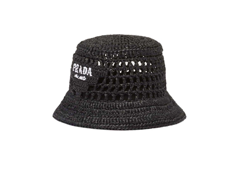 Black bucket hat online prada