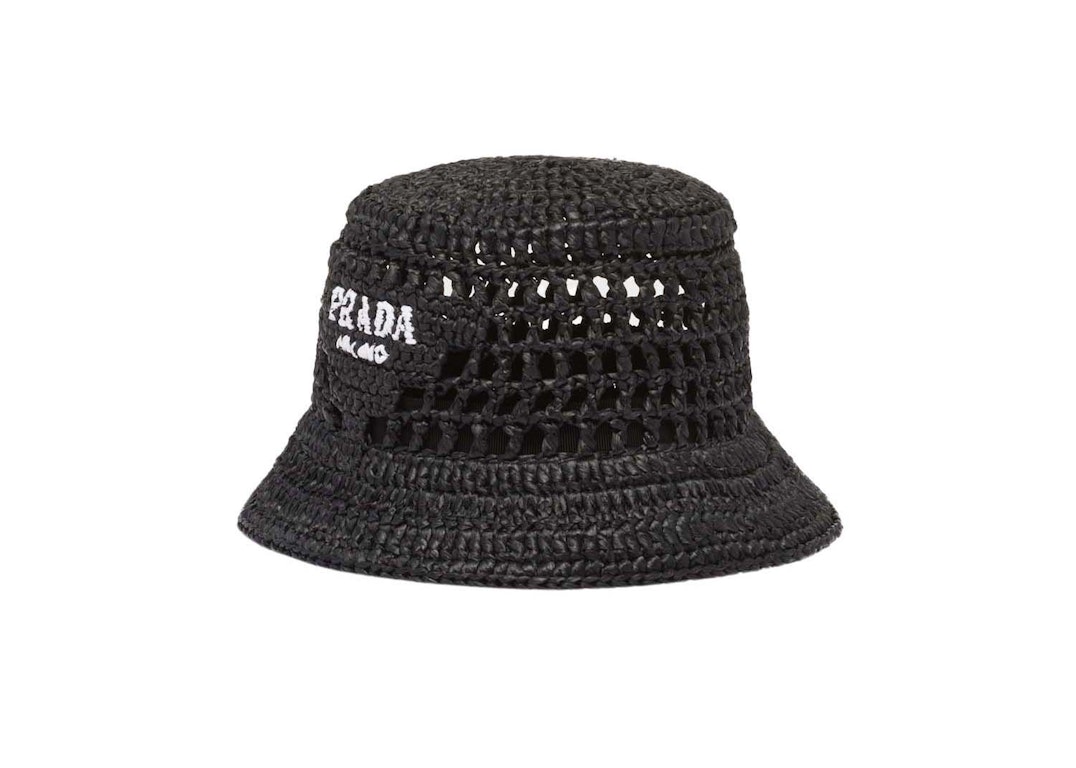 Pre-owned Prada Raffia Bucket Hat Black/white