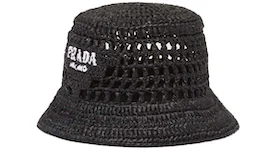 Prada Raffia Bucket Hat Black/White