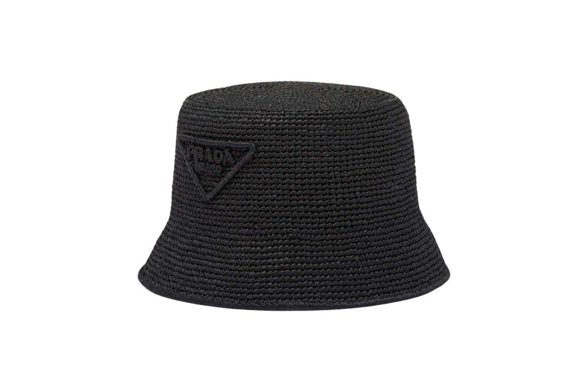 Pre-owned Prada Raffia Bucket Hat Black
