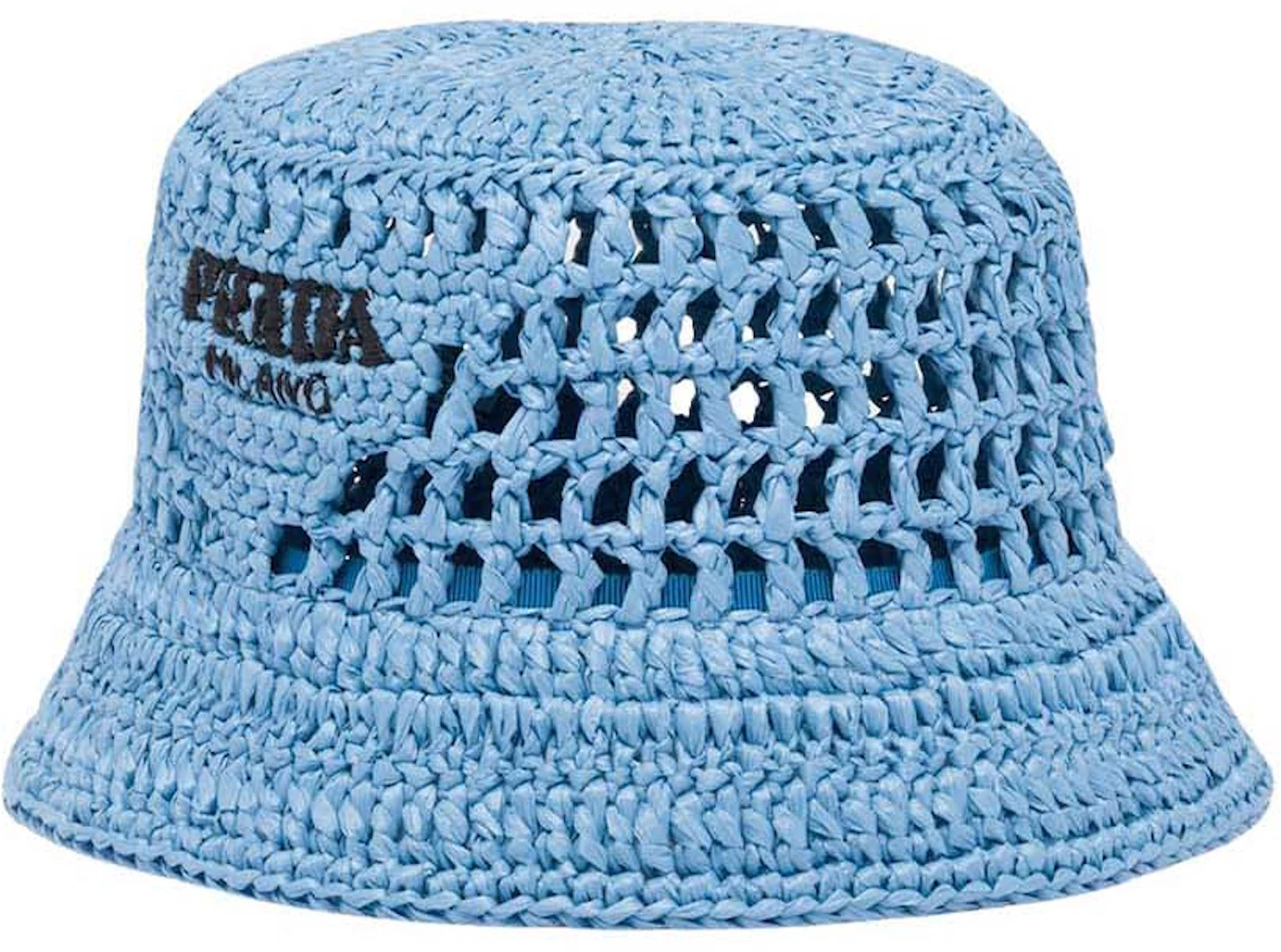 Prada Raffia Bucket Hat Light Blue in Raffia - US