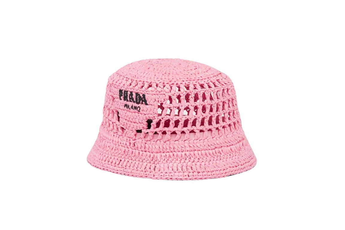 Pre-owned Prada Raffia Bucket Hat Petal Pink