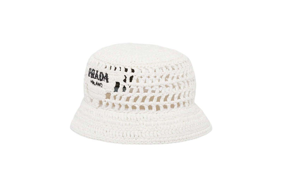 Pre-owned Prada Raffia Bucket Hat White