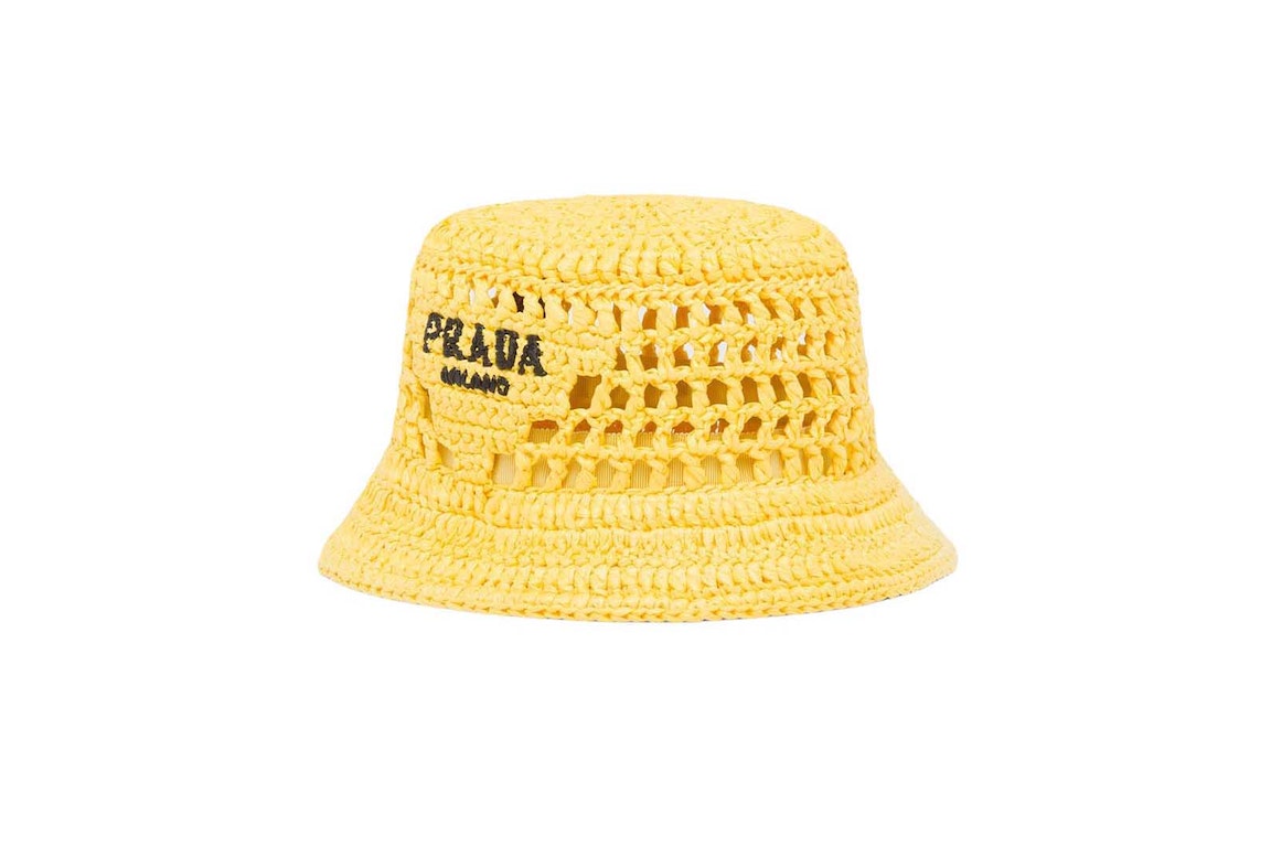 Pre-owned Prada Raffia Bucket Hat Yellow