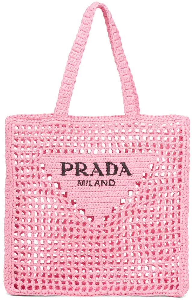 Prada Small Raffia Tote Bag in Pink