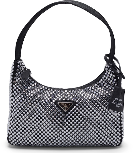 Prada Re-Edition 2000 Crystal Mini Bag Black in SATIN/SYNTHETIC CRYSTALS  with SILVER-TONE - US