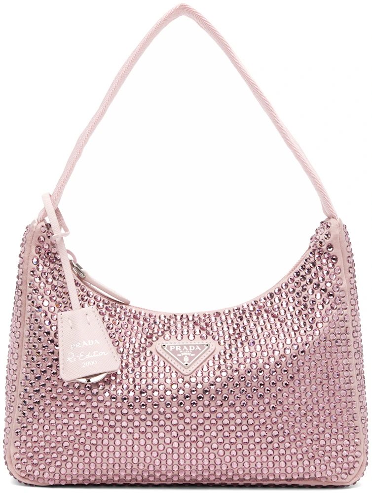 Prada Re-Edition 2000 Crystal Mini Bag Pink in Satin/Synthetic Crystals - US