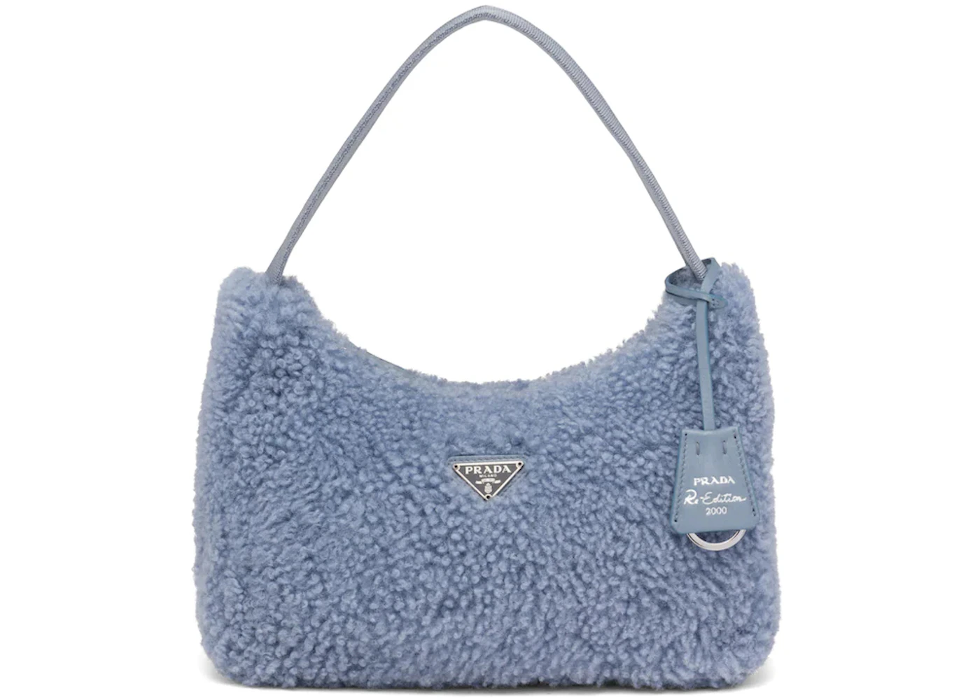 Prada Re-Edition 2000 Mini Bag Periwinkle Blue in Shearling with
