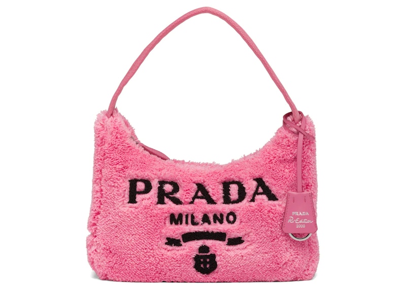 Prada Re Edition 2000 Terry Mini Bag Petal Pink Black in Soft