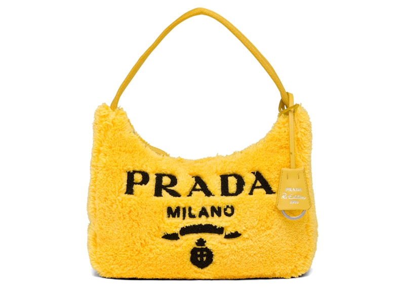 ホワイト素材ラインPRADA Re-Edition2000 テリーミニバッグ ハンドバッグ