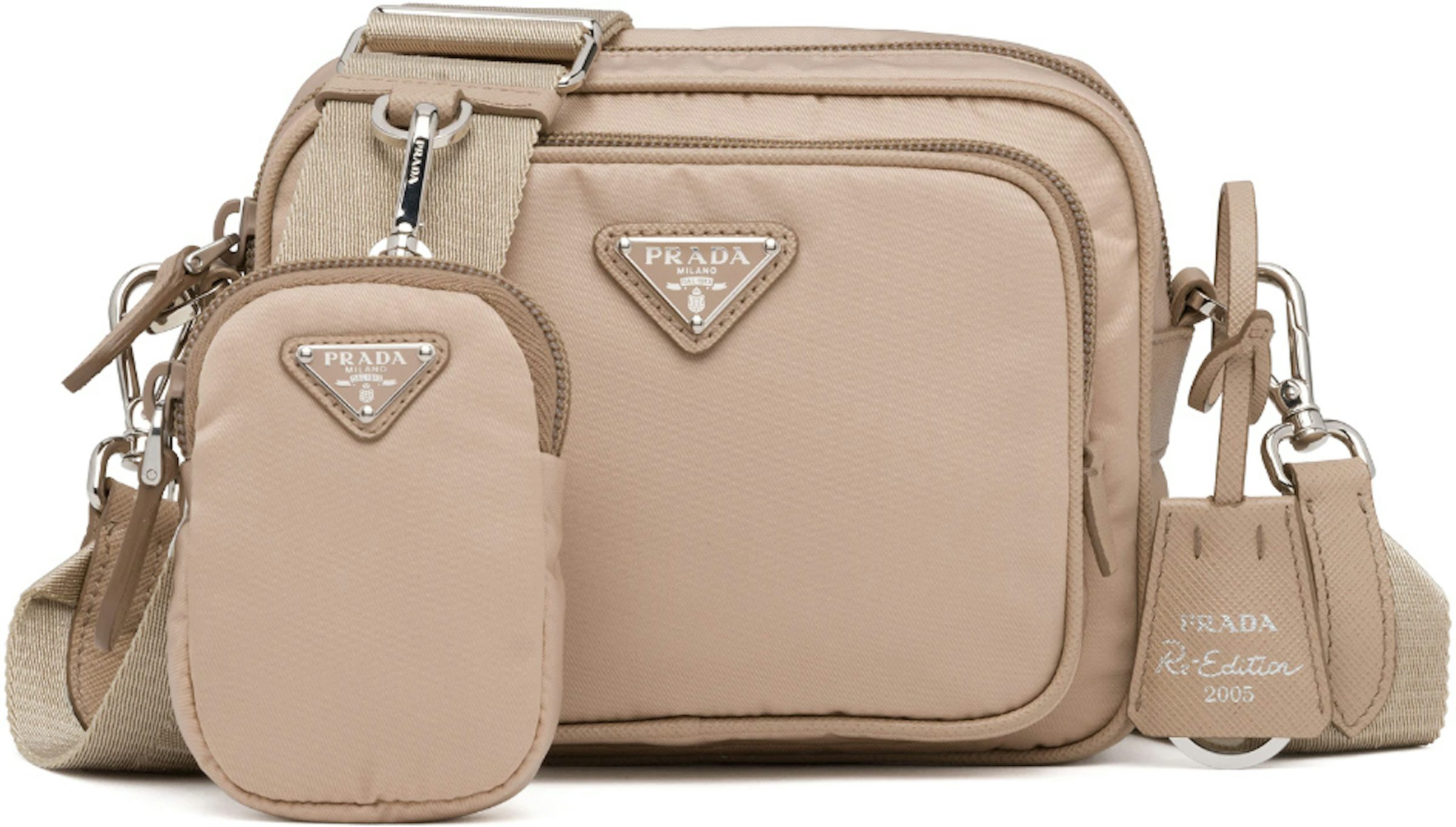 Prada Re-Edition 2005 Mini Bag Nylon Saffiano Leather Strap Cameo Beige in  Nylon/Saffiano Leather with Silver-tone - US