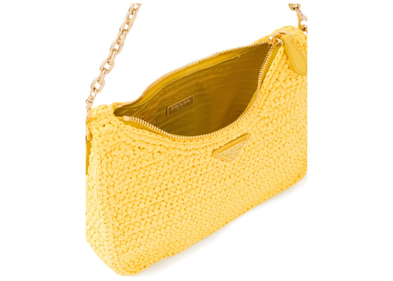 Prada Re Edition 2005 Raffia Bag Yellow in Raffia with Gold tone JP