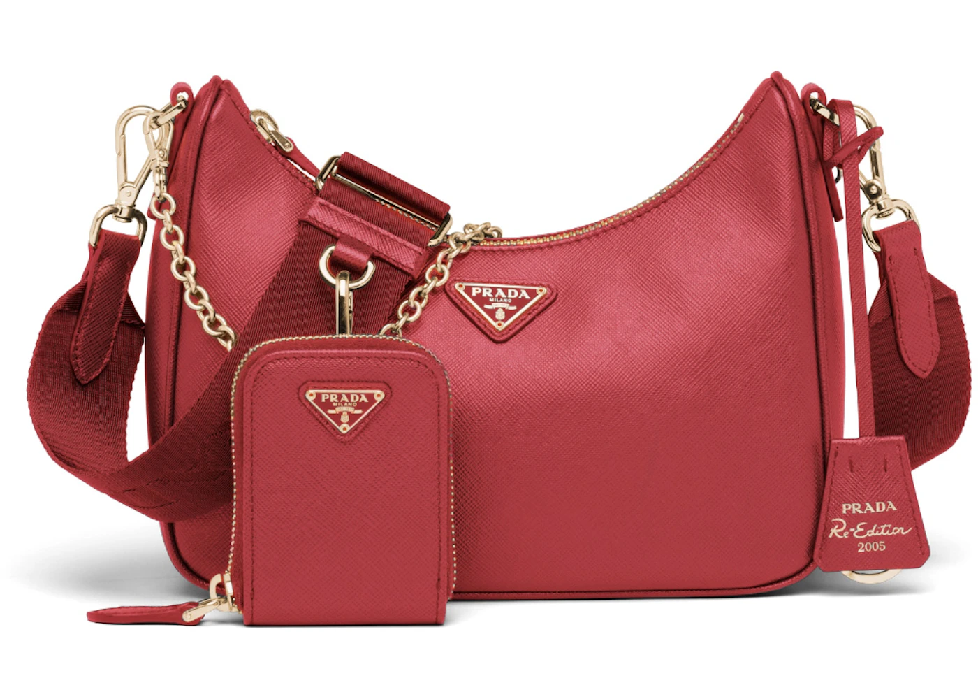 Prada Re-Edition 2005 Saffiano Leather Bag Fiery Red in Saffiano Leather  with Gold-tone - US