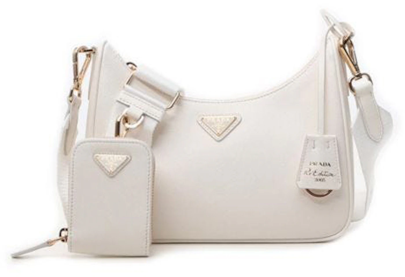 White Prada Re-edition Saffiano Leather Mini Bag
