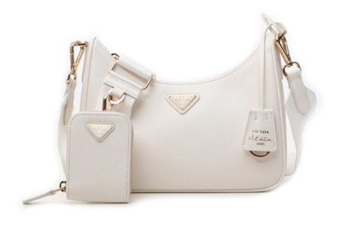 Pre-owned Prada Re-edition 2005 Saffiano Leather Shoulder Bag White