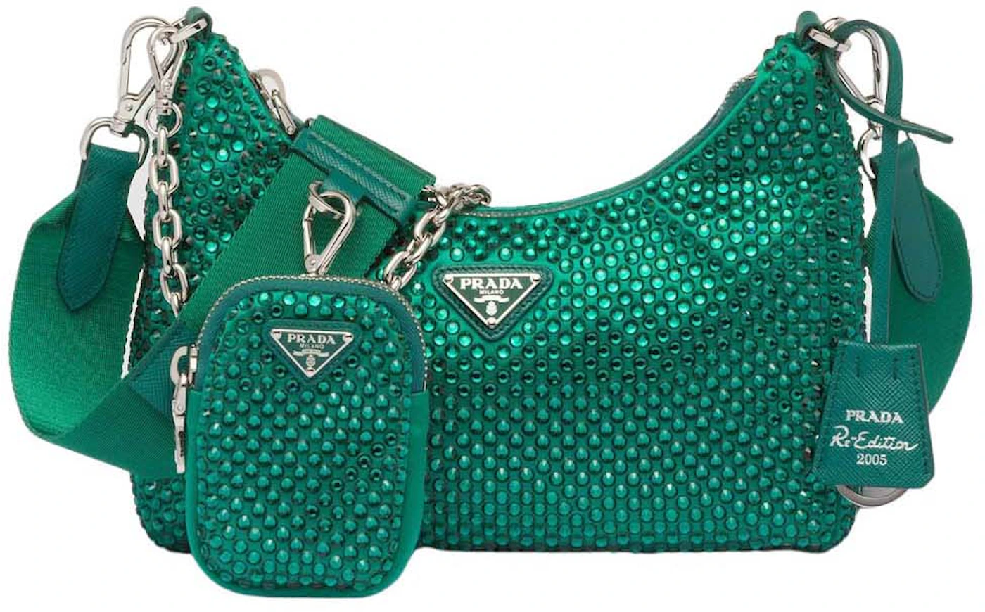 Prada Re-Edition 2000 Crystal-Embellished Shoulder Bag - Green for Women