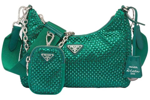 Prada Re-Edition 2005 Sac en satin avec cristaux Mangue with