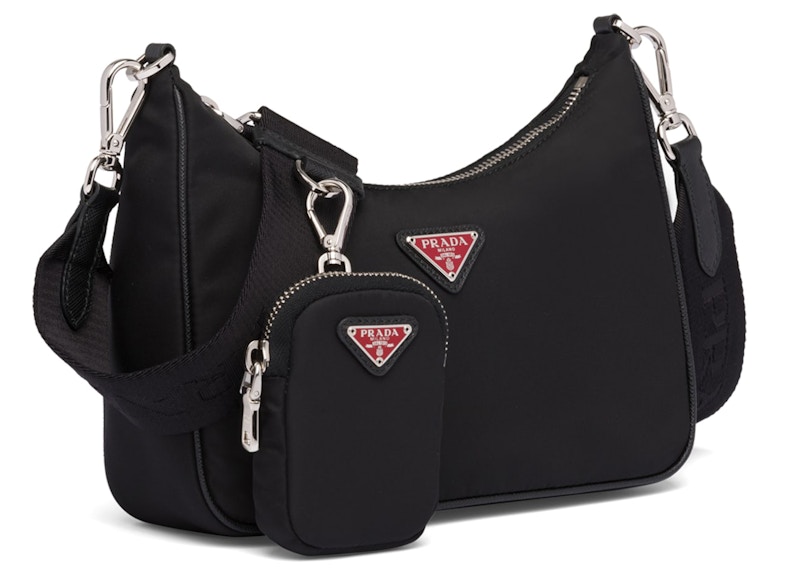 prada shoulder re-edition 2005 black nylon cross body bag