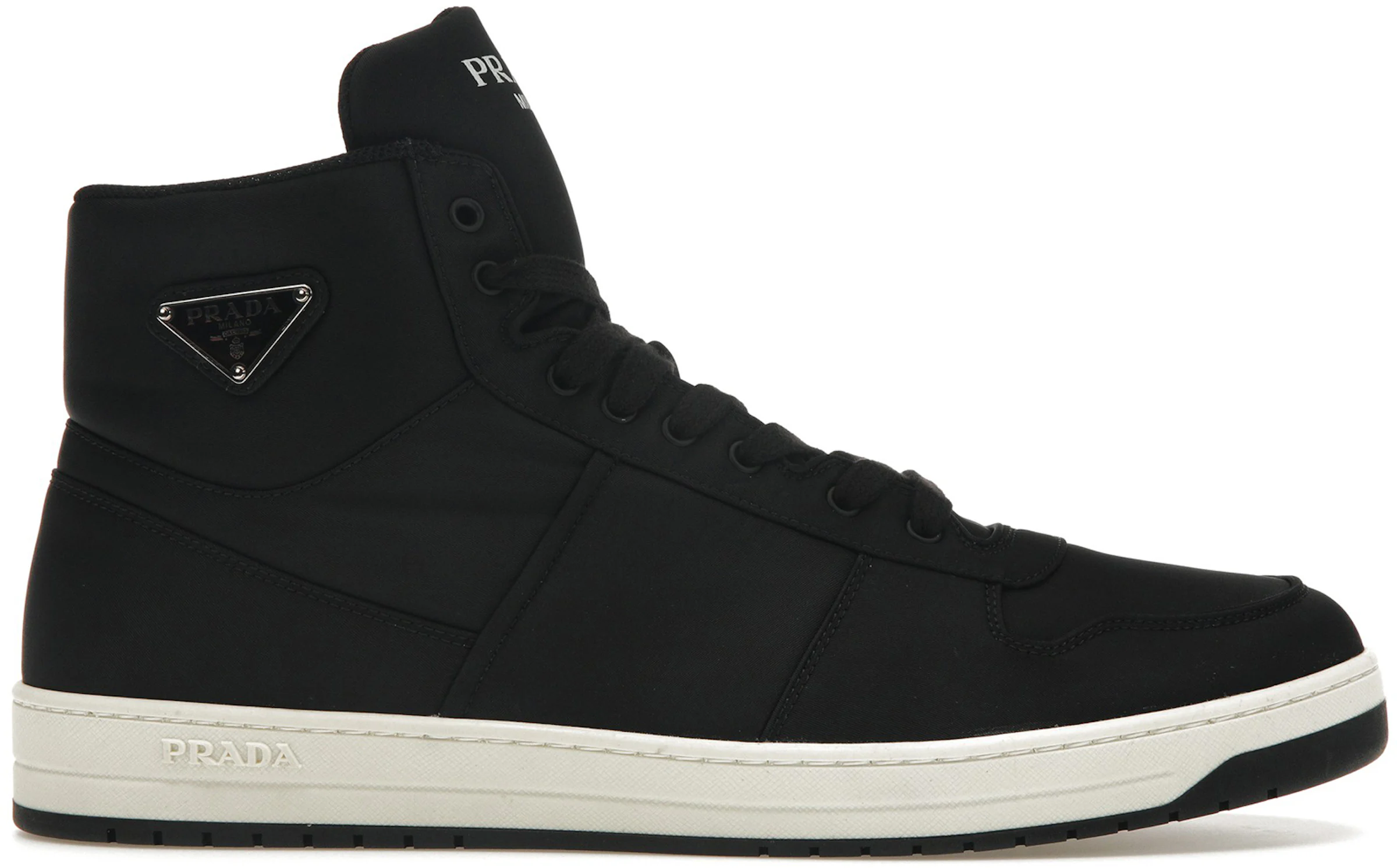 Prada Re-Nylon Gabardine High Top Sneakers Black Black White