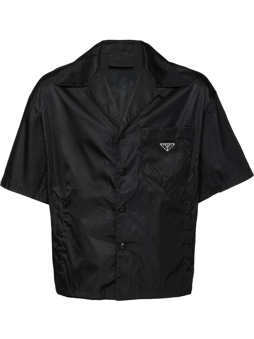 Prada Re-Nylon Short Sleeved Cropped Bowling Shirt Black