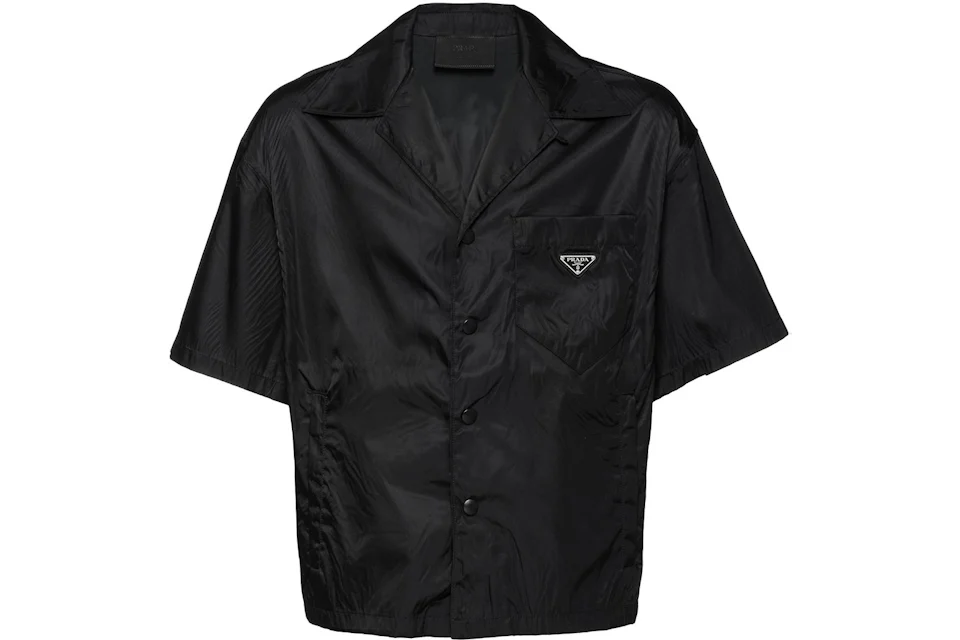 Prada Re-Nylon Short Sleeved Cropped Bowling Shirt Black