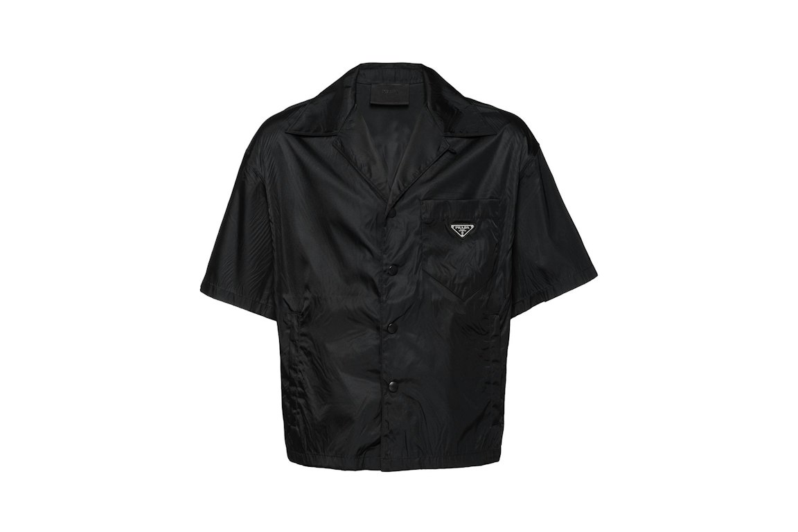 Pre-owned Prada Re-nylon Short Sleeved Cropped Bowling Shirt Black