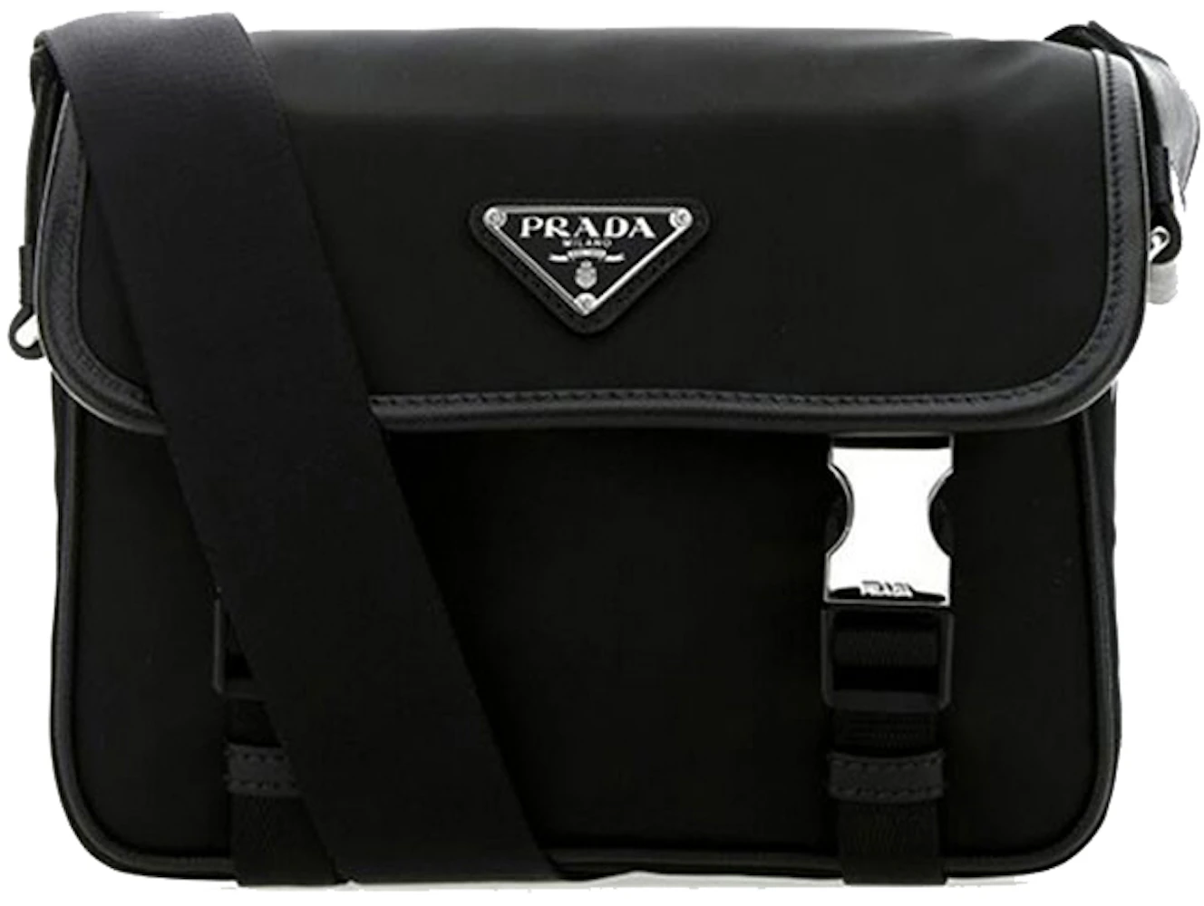 Prada Re-Nylon Shoulder Bag Black in Nylon/Calfskin Leather with Silver ...