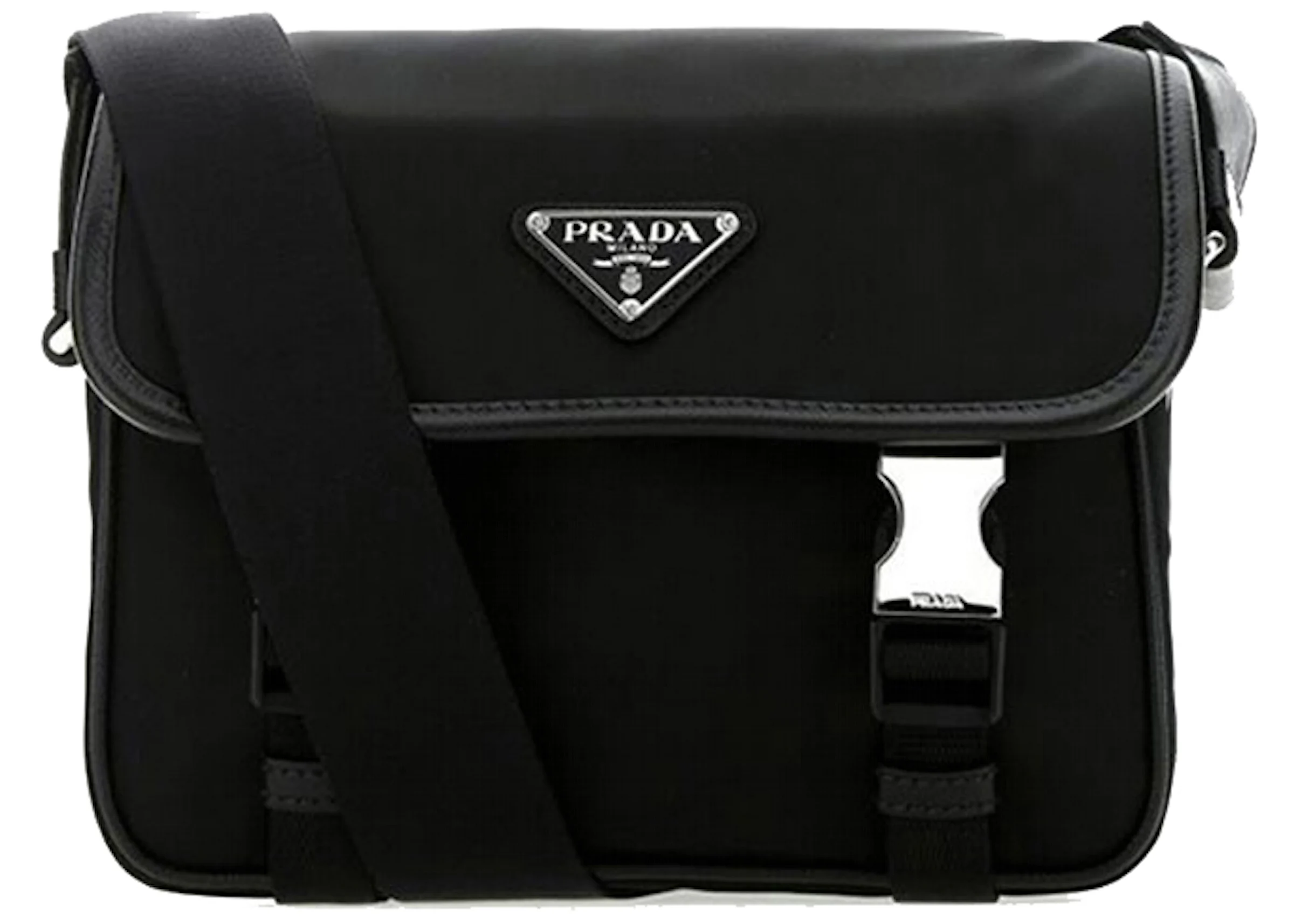 Prada Re-Nylon Shoulder Bag Black in Nylon/Calfskin Leather with Silver ...