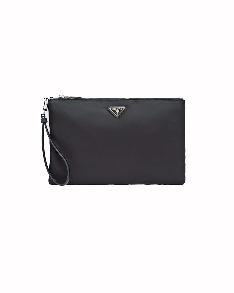 Prada Re-Nylon and Saffiano Leather Pouch Black in Fabric/Leather with ...