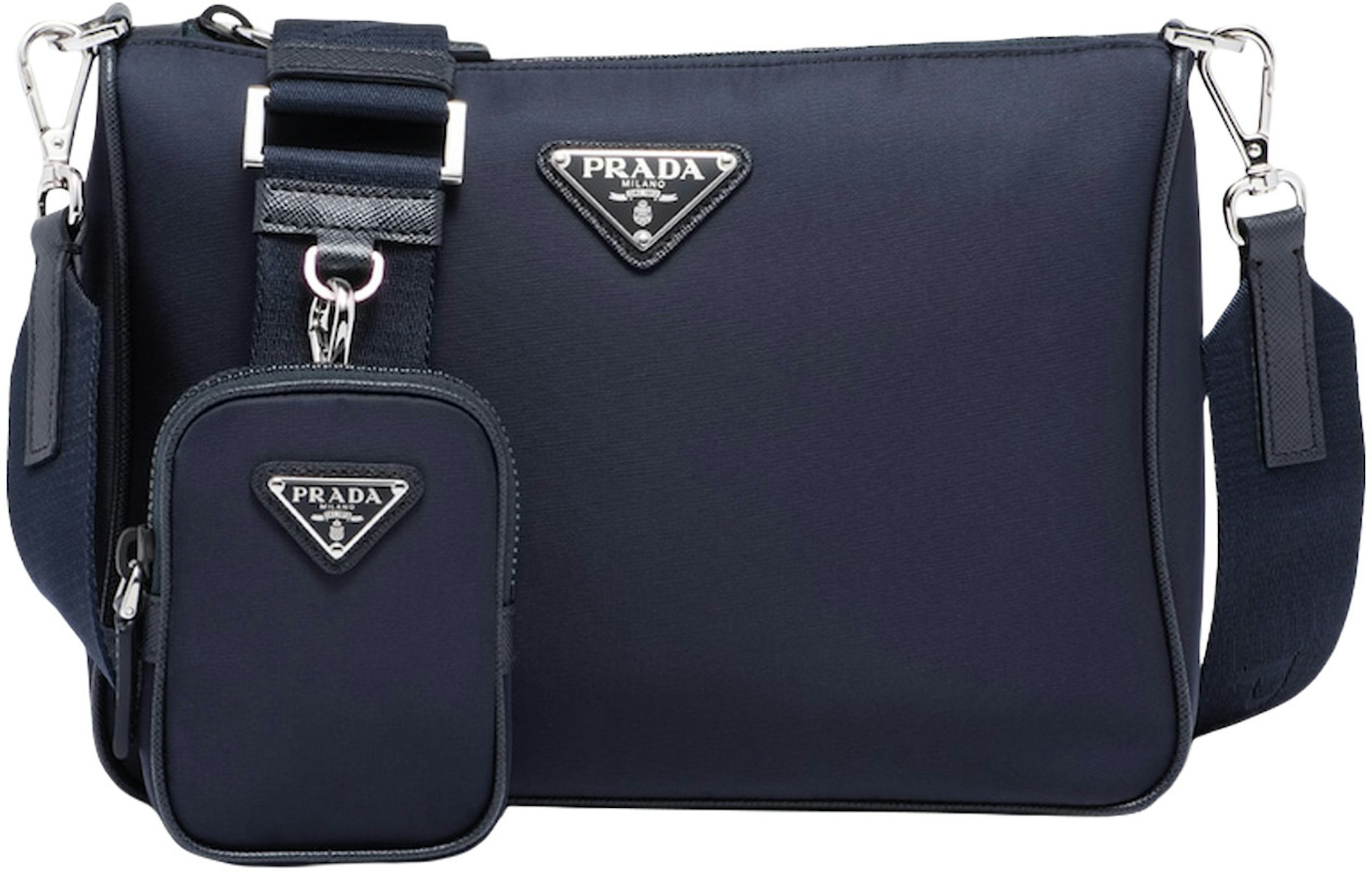 Prada Re-Nylon and Saffiano Leather (Removable Pouch) Shoulder Bag Navy in  Fabric/Leather with Silver-tone - US