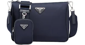 Prada Re-Nylon and Saffiano Leather (Removable Pouch) Shoulder Bag Navy