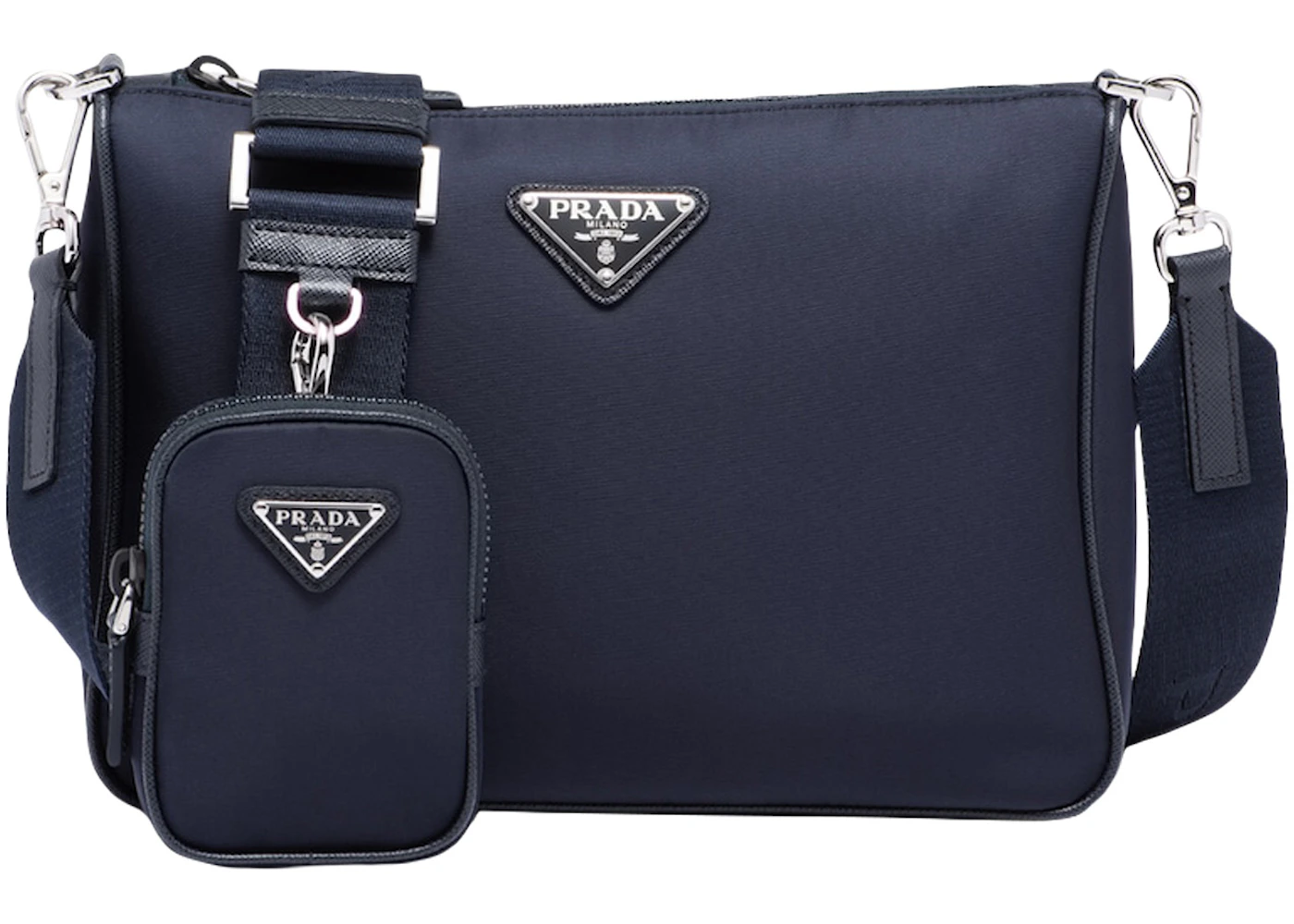 Prada Re-Nylon and Saffiano Leather (Removable Pouch) Shoulder Bag Navy ...