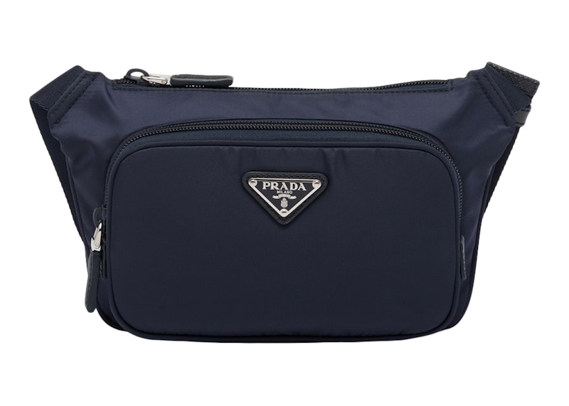 Prada Re-Nylon and Saffiano Leather Shoulder Bag Navy in Fabric