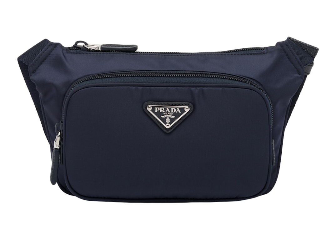 Pre-owned Prada Re-nylon And Saffiano Leather Shoulder Bag Navy