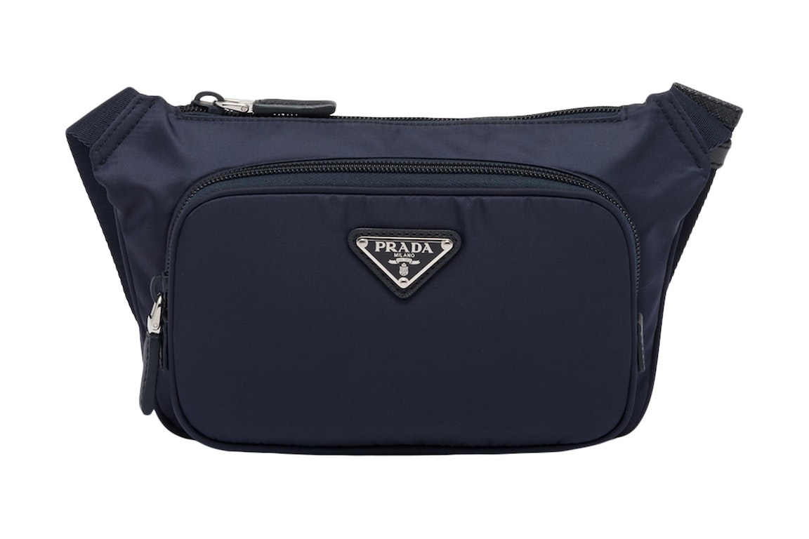 Pre-owned Prada Re-nylon And Saffiano Leather Shoulder Bag Navy