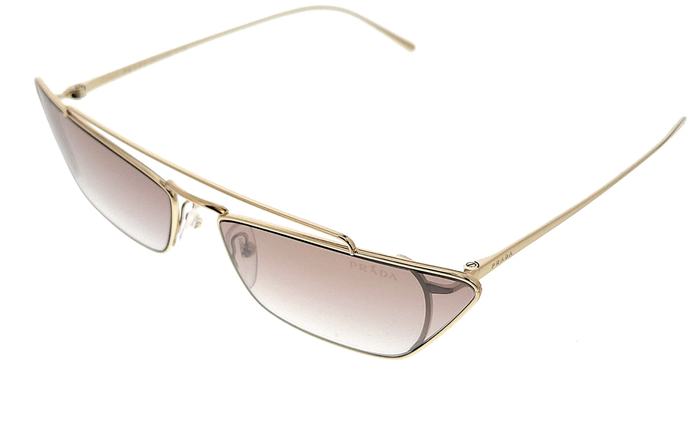 Prada Rectangular Sunglasses Gold/Brown/Brown Mirror-Silver Gradient (0PR  64US ZVN4O0) in Metal with Gold-tone - US