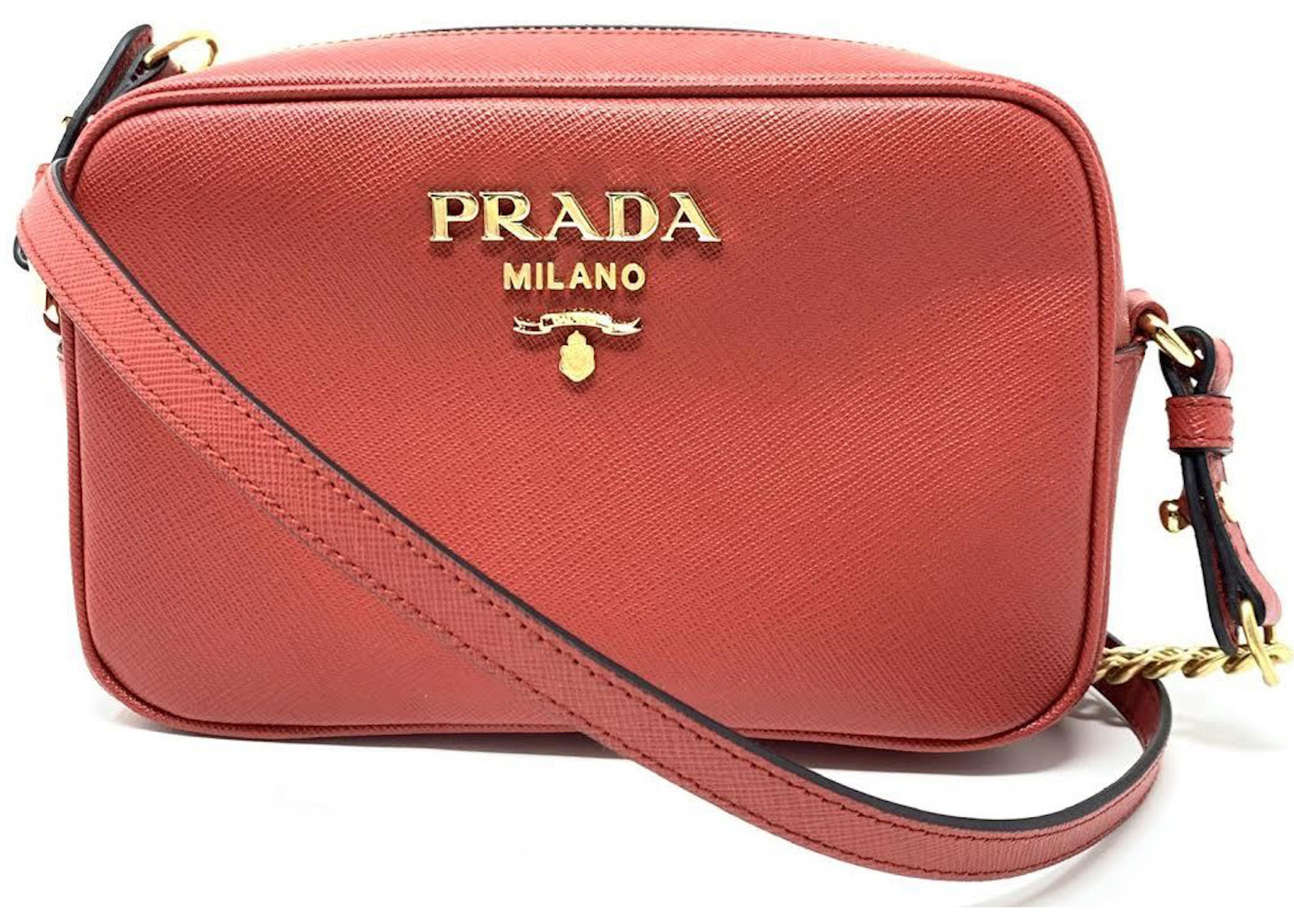 Prada Saffiano Camera Crossbody Red in Saffiano Leather with Gold