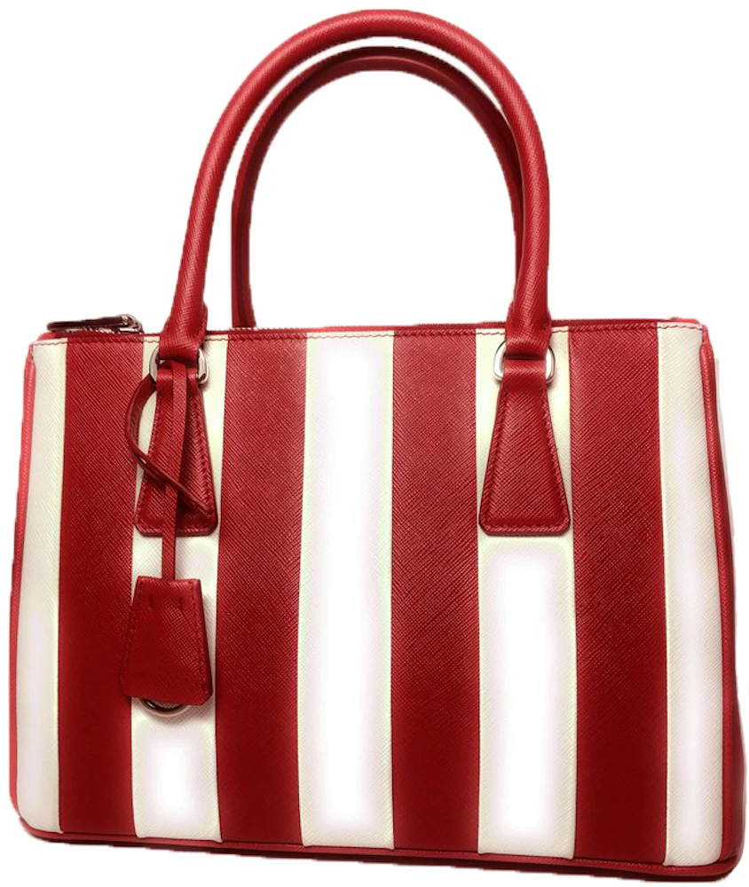 Prada Saffiano Galleria Handbag Red/White in Leather with Silver