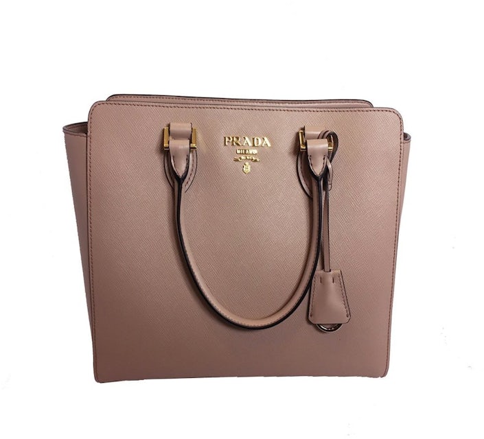 Prada Saffiano Handbag Rose Beige in Calfskin Leather with Gold