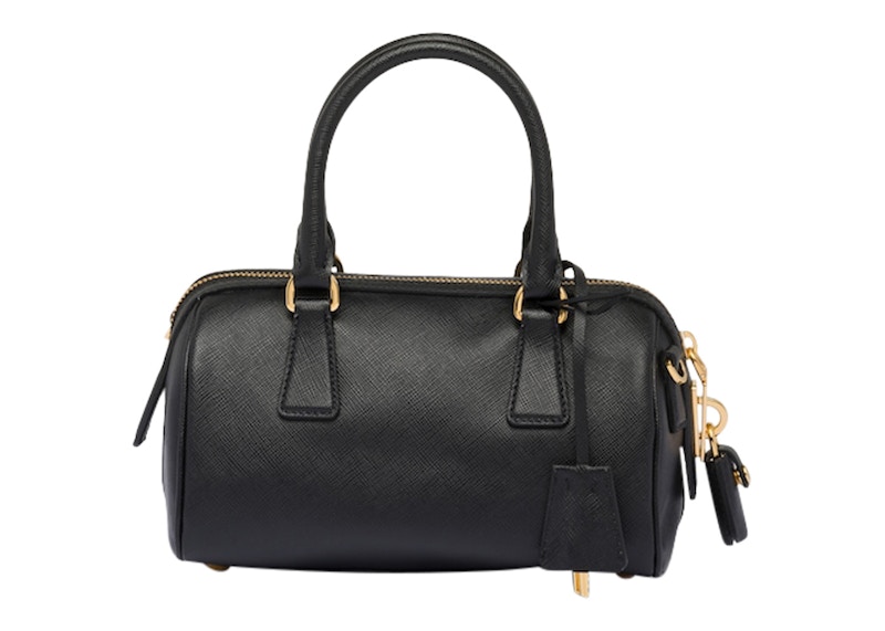 Prada Saffiano Leather Top Handle Bag Black in Leather with Gold