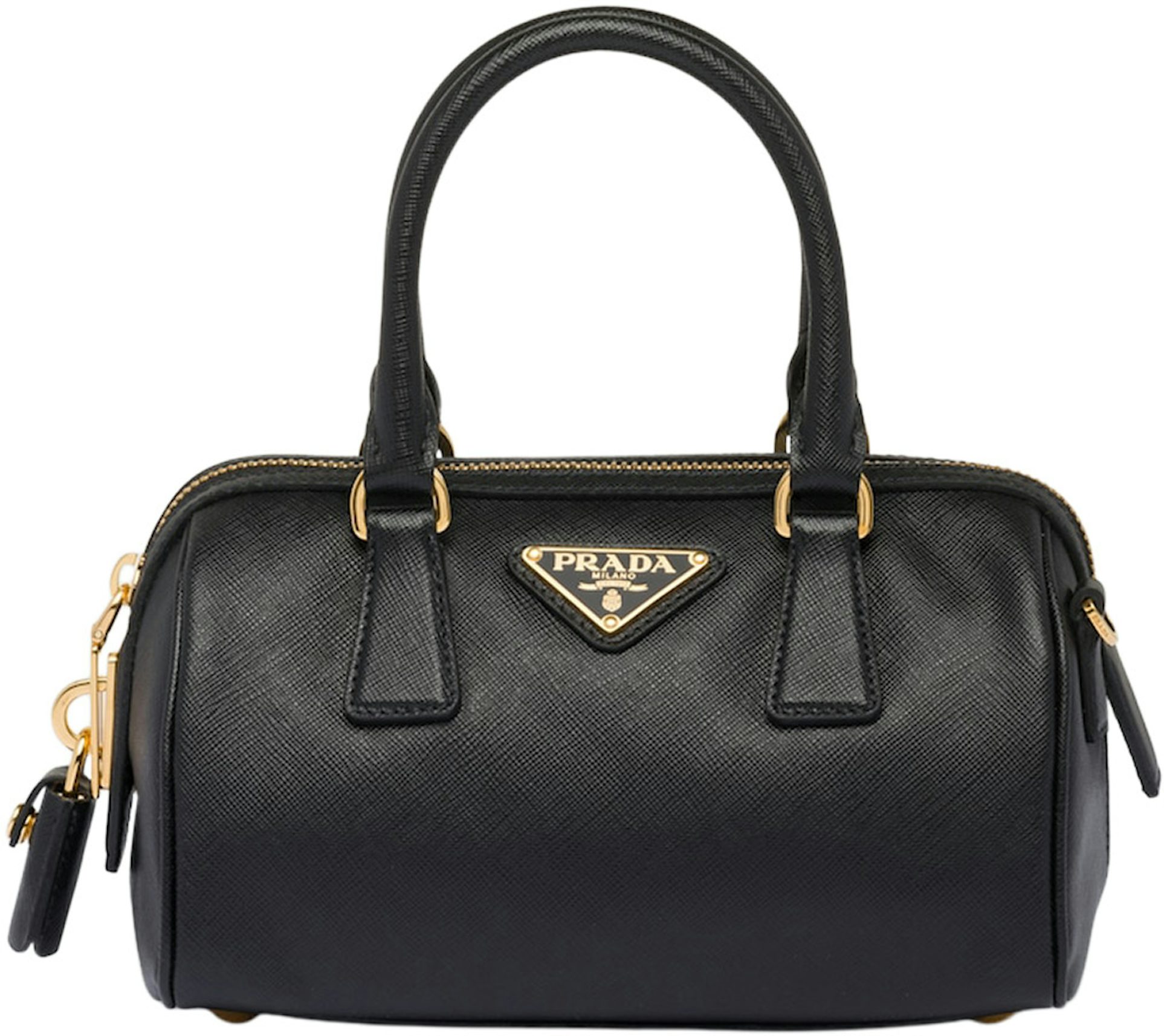 Prada Saffiano Leather Top Handle Bag Black in Leather with Gold-tone - US
