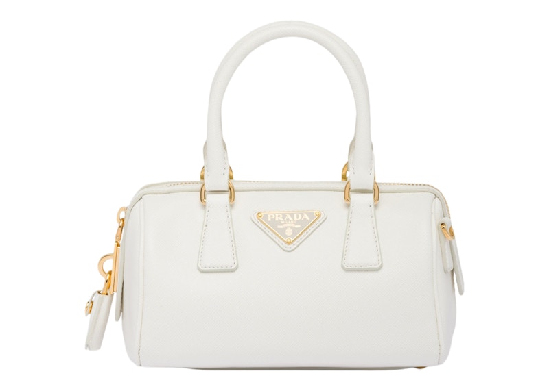 Prada Saffiano Leather Top Handle Bag White in Leather with Gold