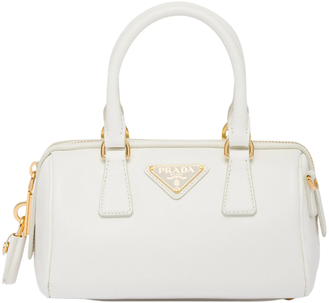 Prada Saffiano Leather Top Handle Bag White in Leather with Gold-tone - GB