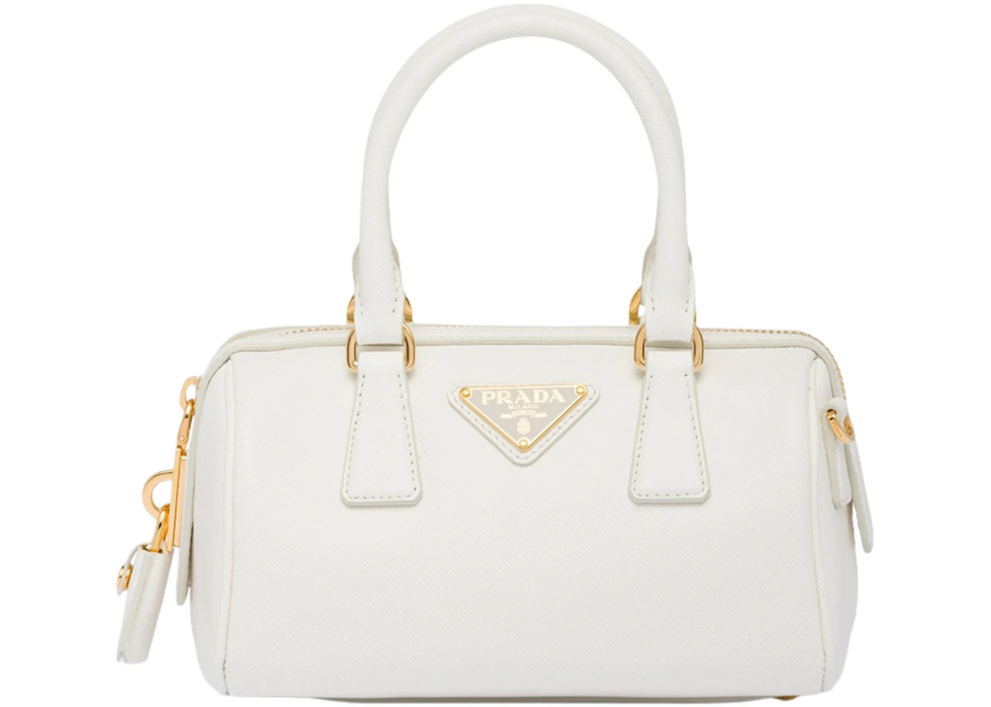 Prada Saffiano Leather Top Handle Bag White in Leather with Gold-tone - US