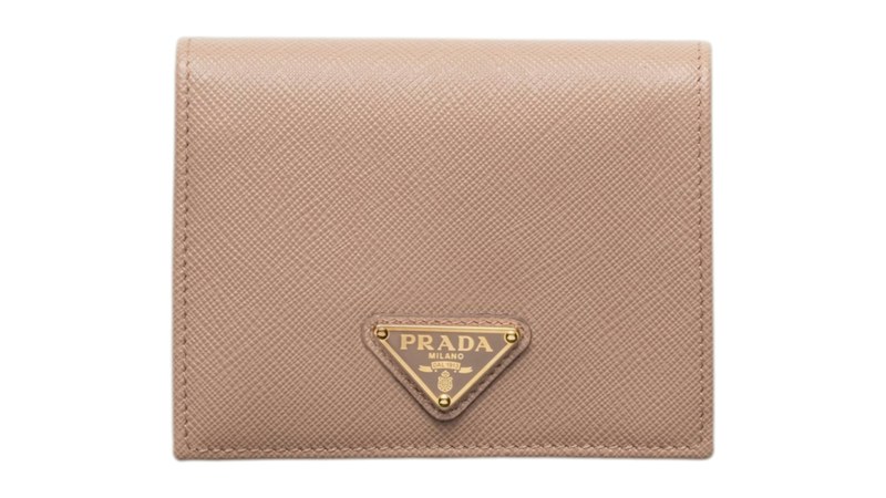 Prada Saffiano Logo Plaque Leather Small Wallet Powder Pink